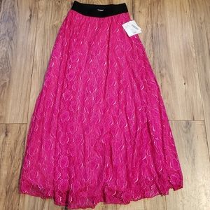 New Lularoe Lucy Hot Pink Maxi Skirt Boho Lace Stretch lacy boho XXS